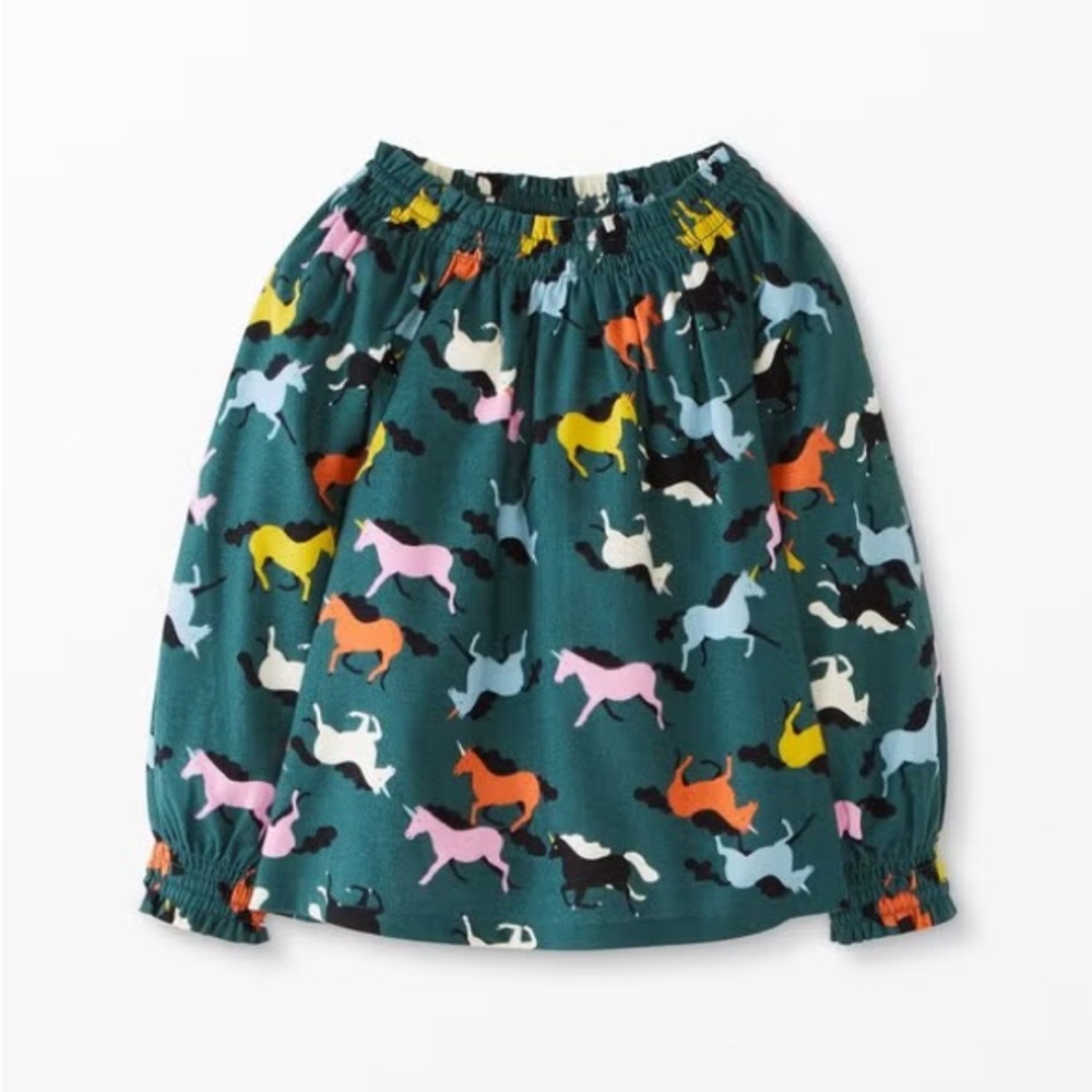 Hanna Andersson Gallop Unicorn Print Smocked Woven Flannel Popover size 6-7
